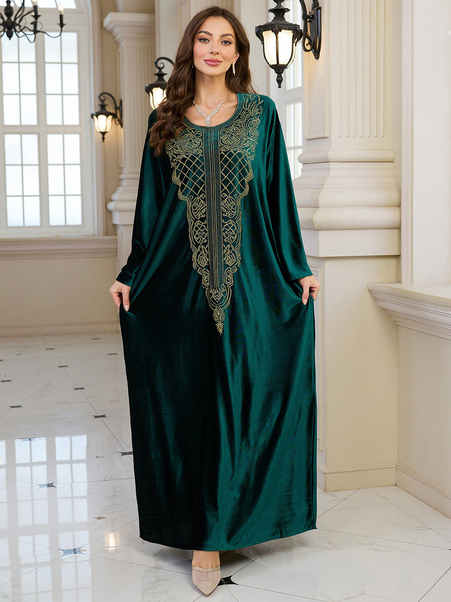 Embroidered Velvet Loose Plus Size Robe Vacation Beach Coat Dress Outerwear Cover-up