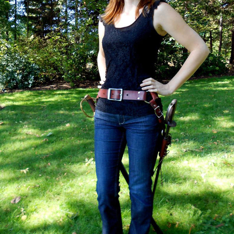 Medieval Warrior PU Leather Belt Double Sword Set