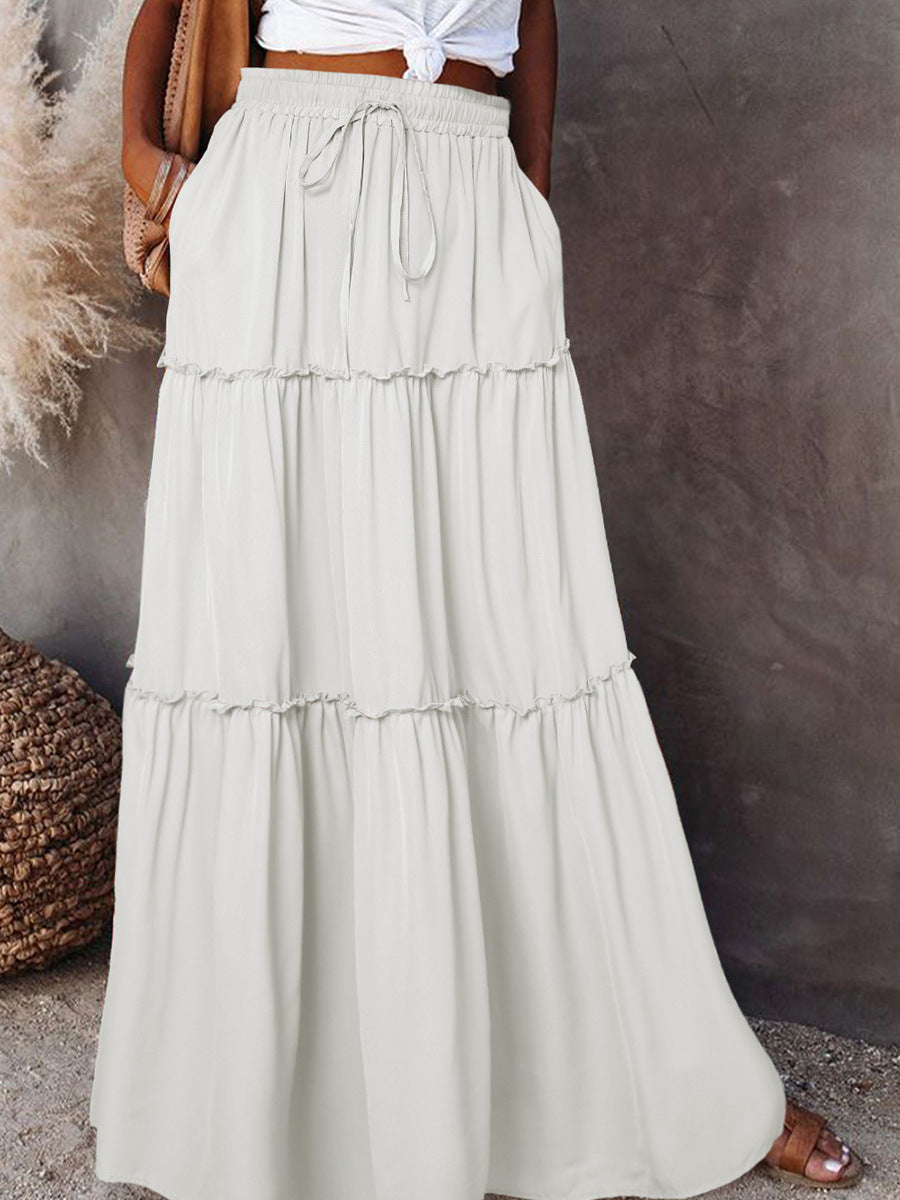 Medieval Layered High Waist Elastic Lace-up Maxi Skirt