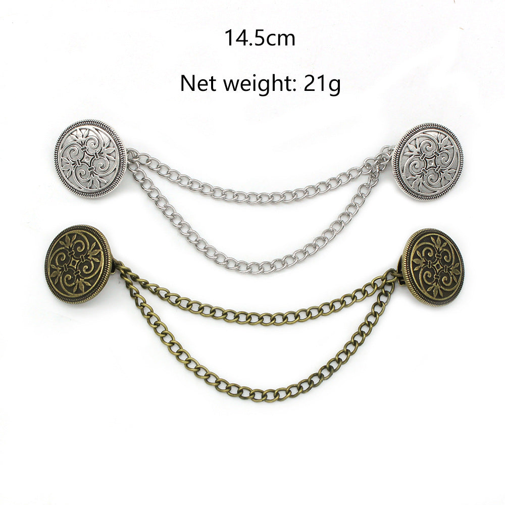 Vintage Fur Collar Clip Tassel Chain Suit Brooch