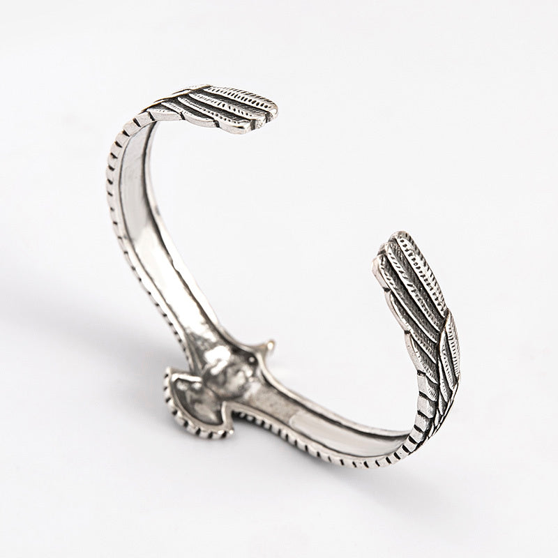 Ethnic Nordic Antique Silver Plated Bangle Eagle Hawk Cuff Bracelet For Men Viking Jewelry