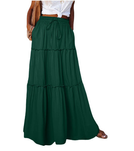 Medieval Layered High Waist Elastic Lace-up Maxi Skirt