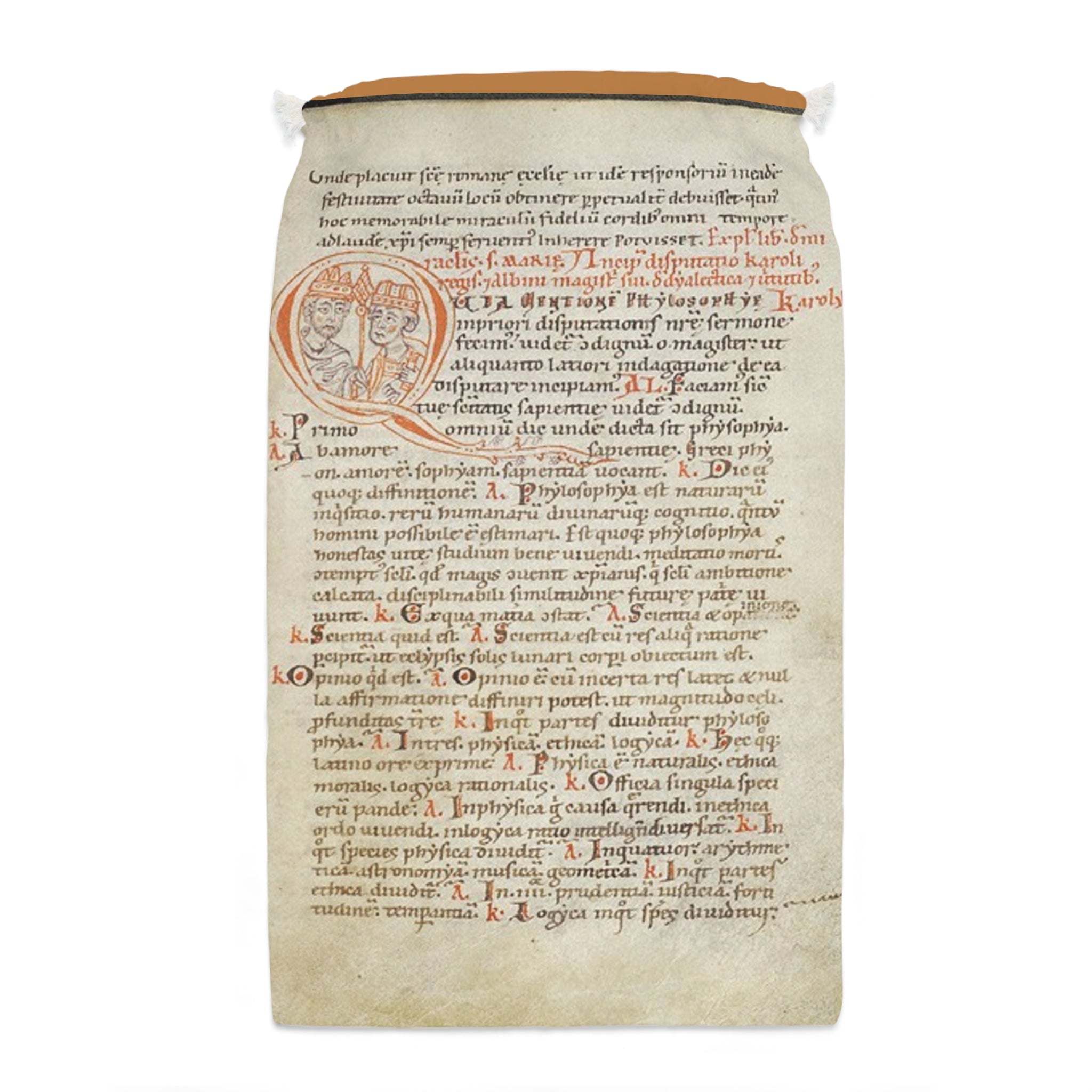 Medieval Manuscript Drawstring Sack with a page from the "Alcuin Dialectic"