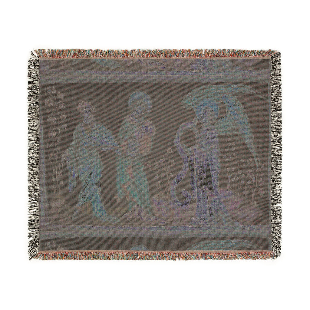 Woven Tapestry Throw Blanket of 'Christ, Adoration by Elder', Christian Apocalypse Art