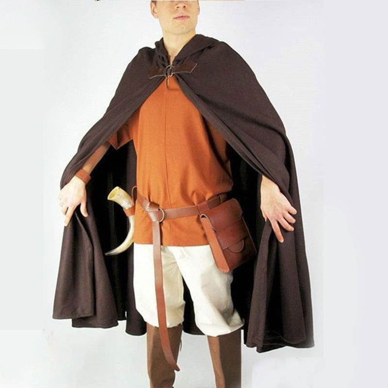 Men's Long Cloak Hooded Medieval Robe