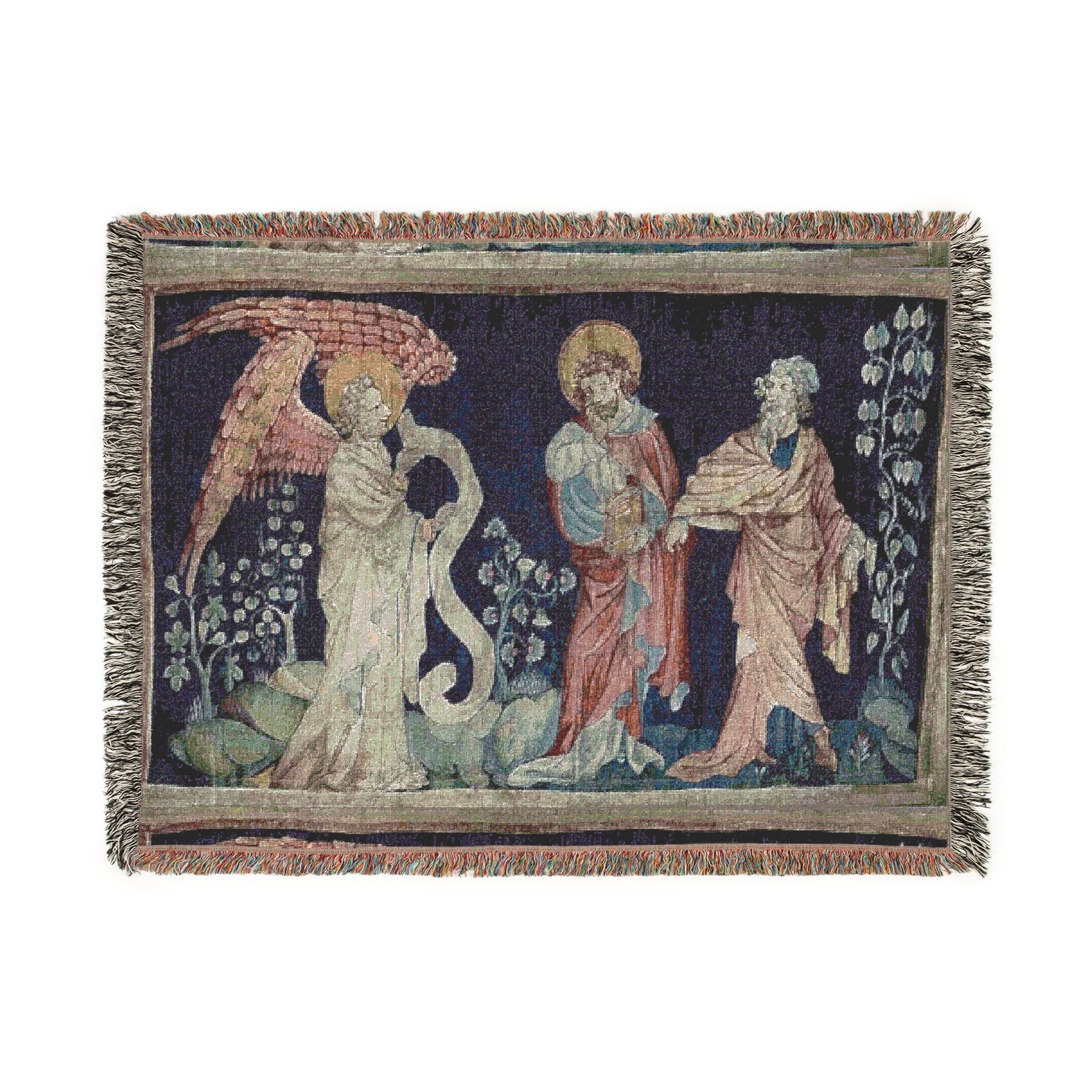 Woven Tapestry Throw Blanket of 'Christ, Adoration by Elder', Christian Apocalypse Art
