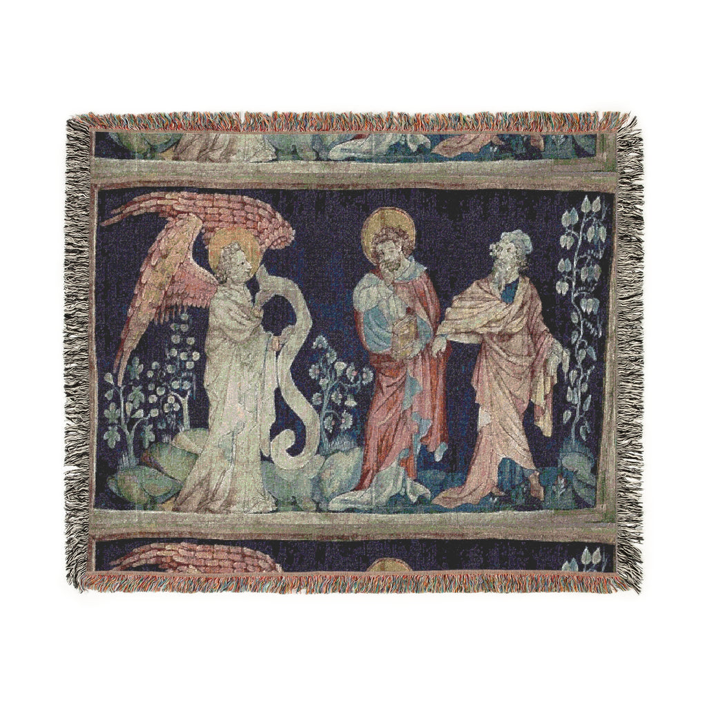 Woven Tapestry Throw Blanket of 'Christ, Adoration by Elder', Christian Apocalypse Art