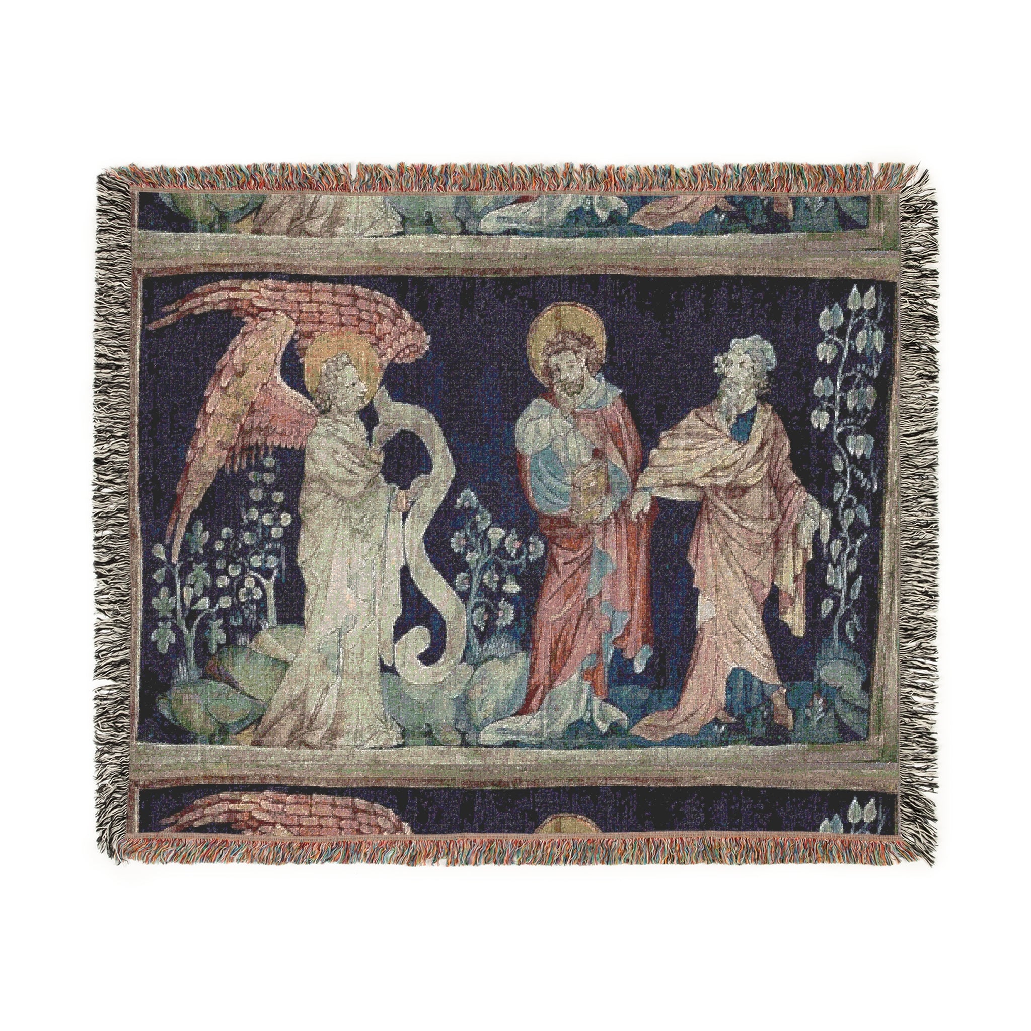 Woven Tapestry Throw Blanket of 'Christ, Adoration by Elder', Christian Apocalypse Art