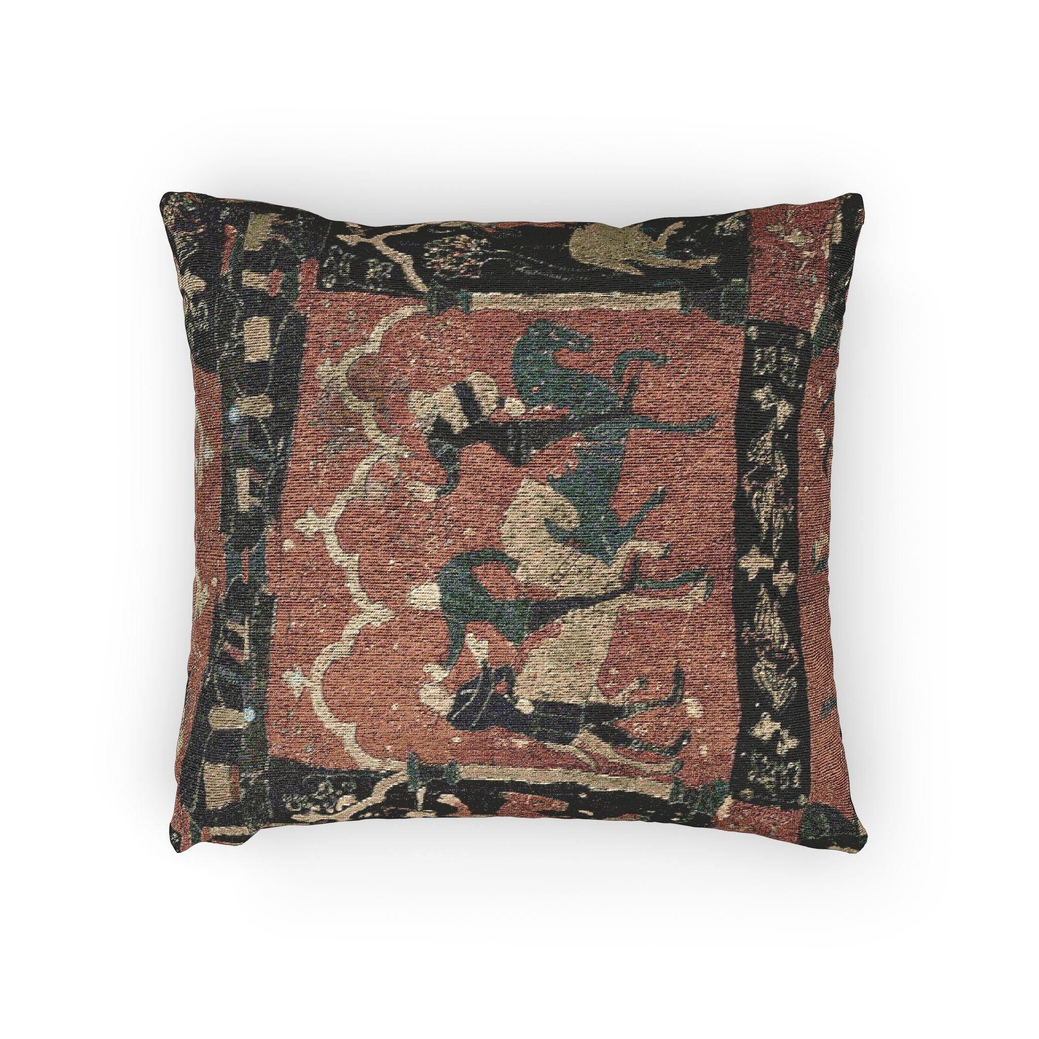 Woven Throw Pillow, "Tristan Journeying to Ireland" Tapestry