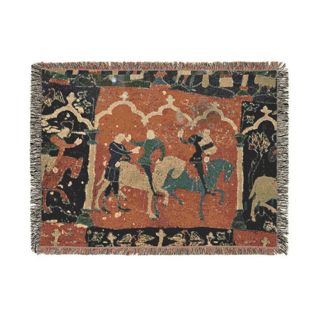 Woven Tapestry Throw Blanket of "Tristan Journeying to Ireland", Gift for Art Lovers, Cozy Home Accent