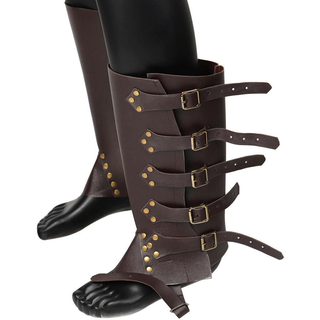 Medieval Renaissance Knight PU Leather Punk Leggings Boots Shoe Cover