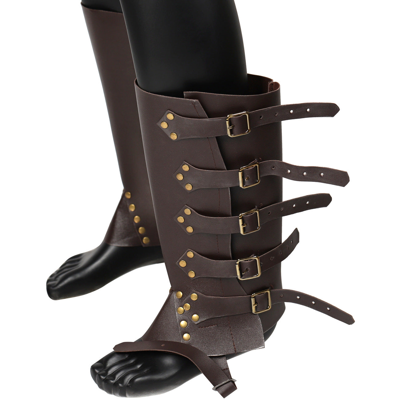 Medieval Renaissance Knight PU Leather Punk Leggings Boots Shoe Cover