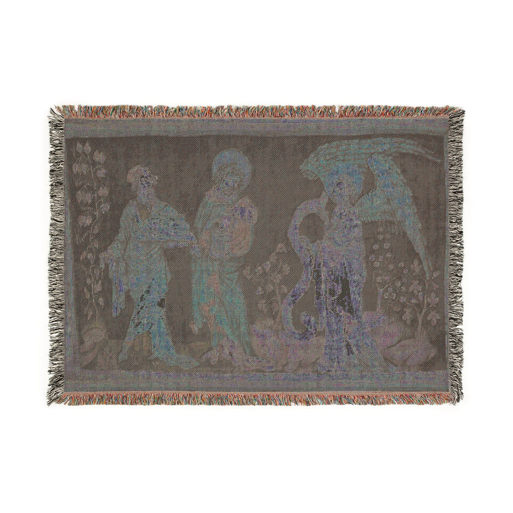 Woven Tapestry Throw Blanket of 'Christ, Adoration by Elder', Christian Apocalypse Art