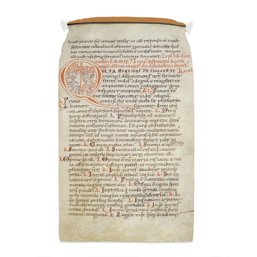 Medieval Manuscript Drawstring Sack with a page from the "Alcuin Dialectic"