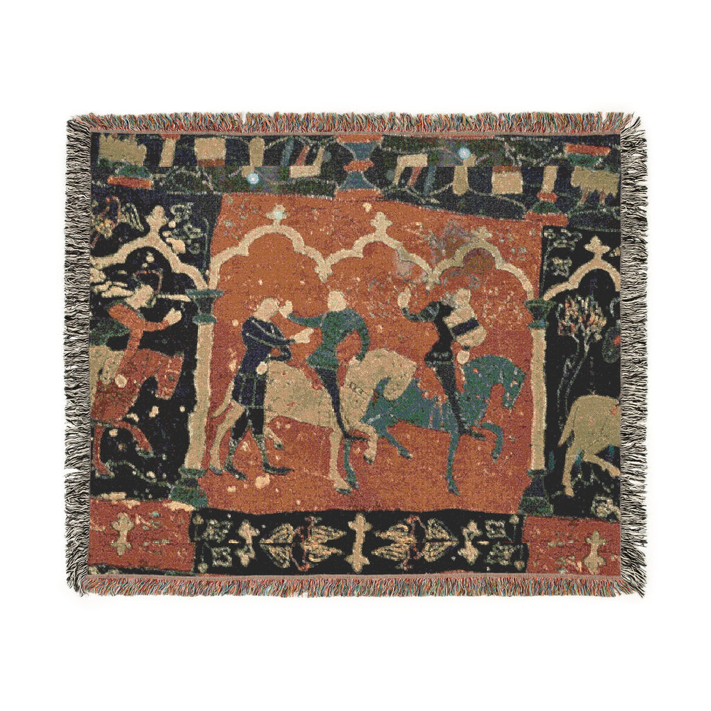 Woven Tapestry Throw Blanket of "Tristan Journeying to Ireland", Gift for Art Lovers, Cozy Home Accent