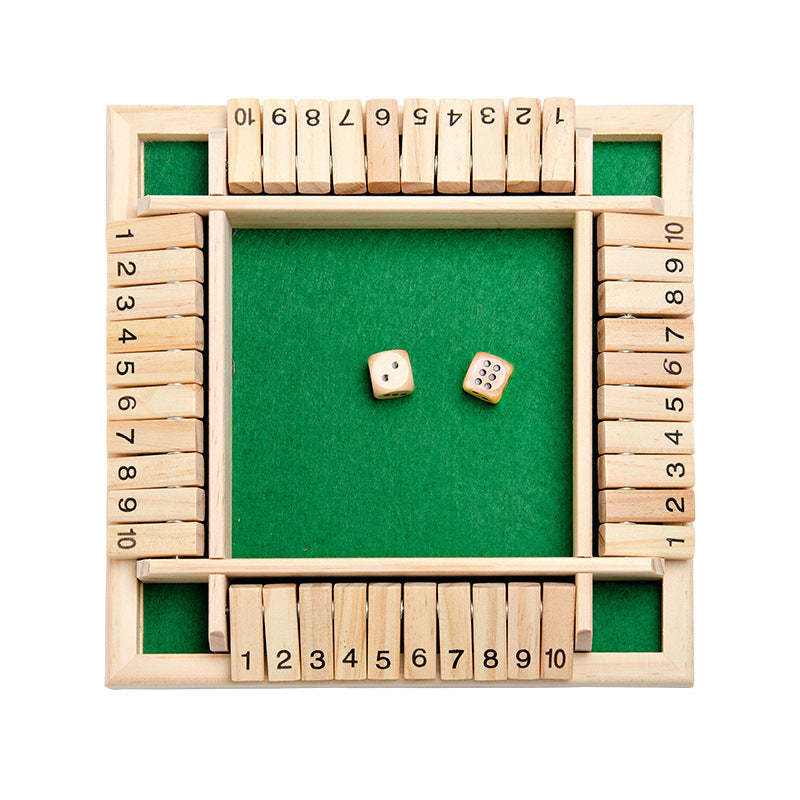 Deluxe Four Sided Shut The Box Dice Board Game 4 Sided 10 Number Wooden Flaps Dices Game Set for Pub Bar Party Supplies
