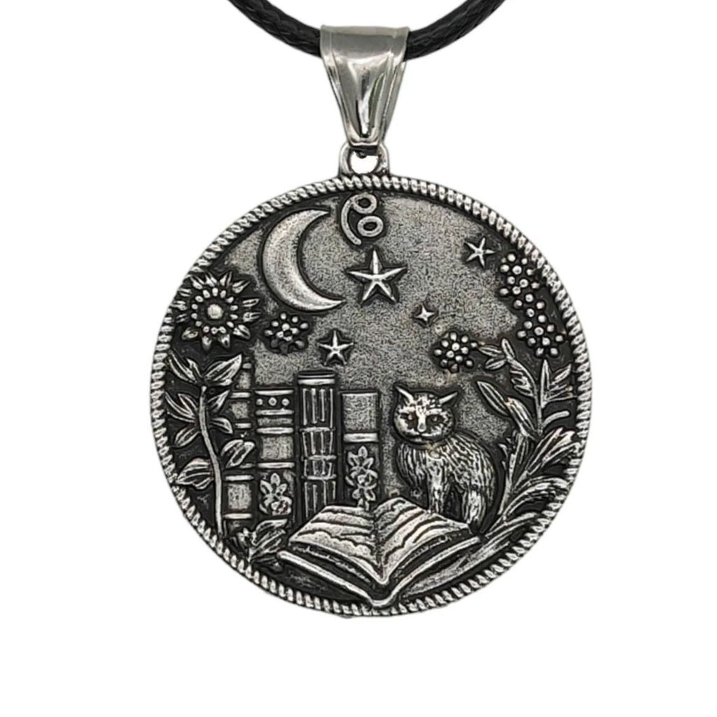 Wizard Cat Reading Witchcraft Pendant Necklace