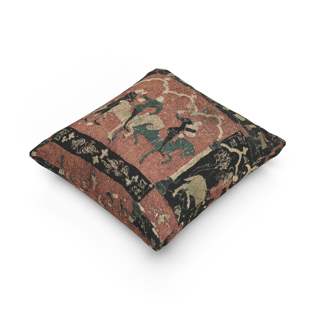 Woven Throw Pillow, "Tristan Journeying to Ireland" Tapestry