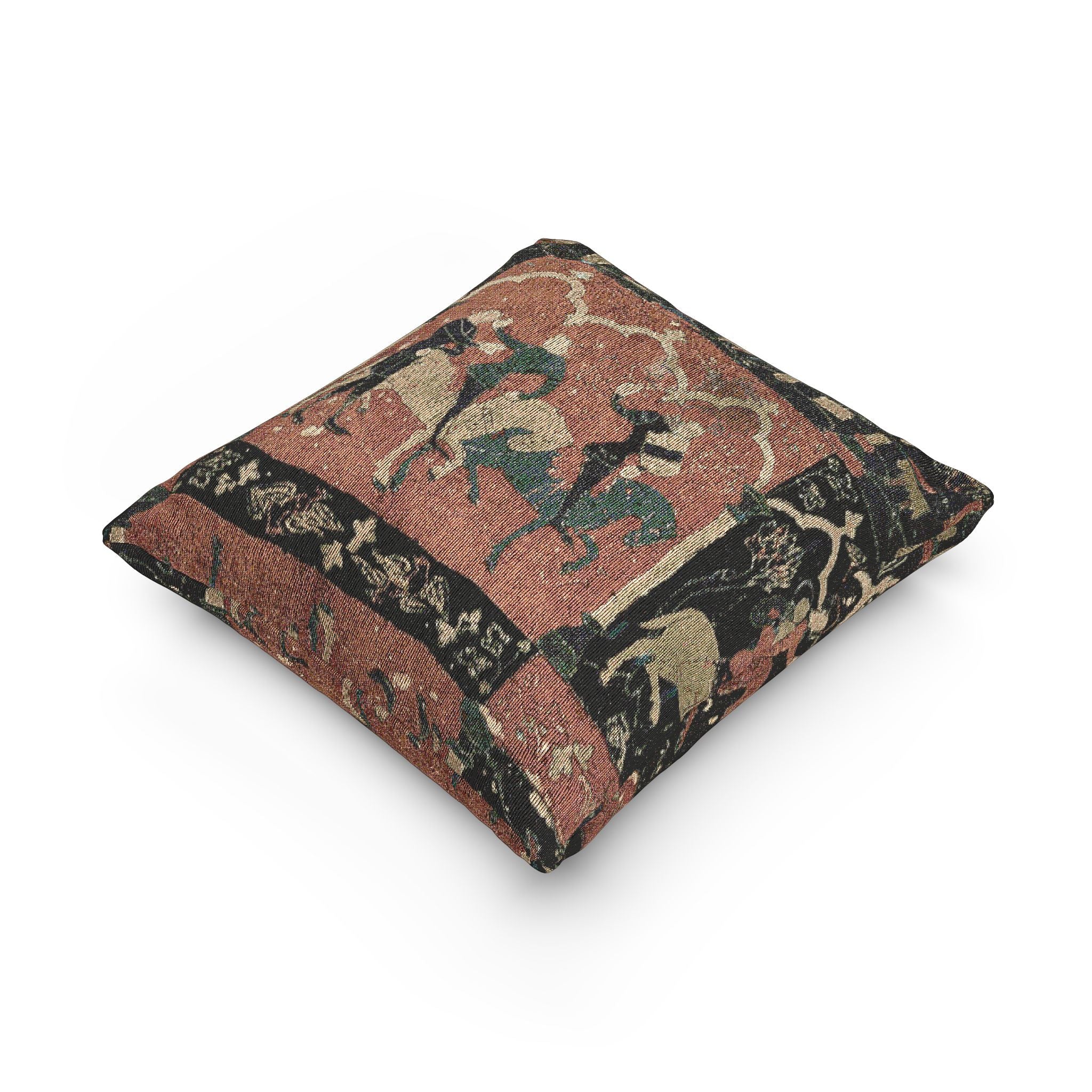 Woven Throw Pillow, "Tristan Journeying to Ireland" Tapestry