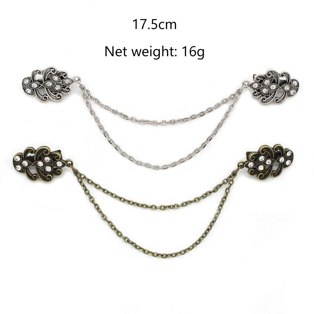 Vintage Fur Collar Clip Tassel Chain Suit Brooch