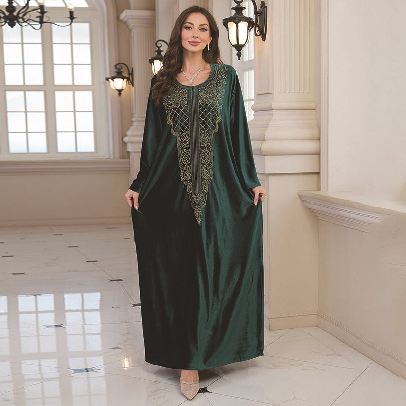 Embroidered Velvet Loose Plus Size Robe Vacation Beach Coat Dress Outerwear Cover-up