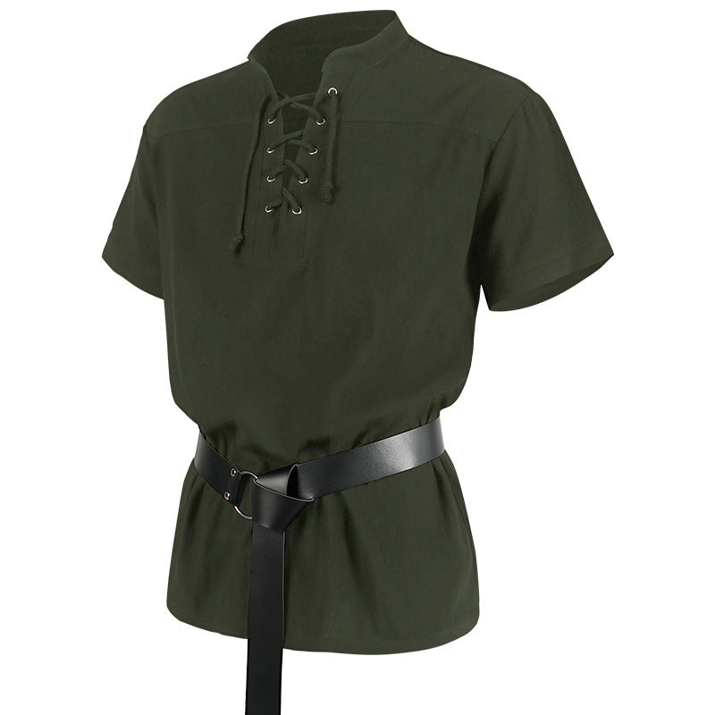 Men's Bandage Short Sleeve Medieval Shirt