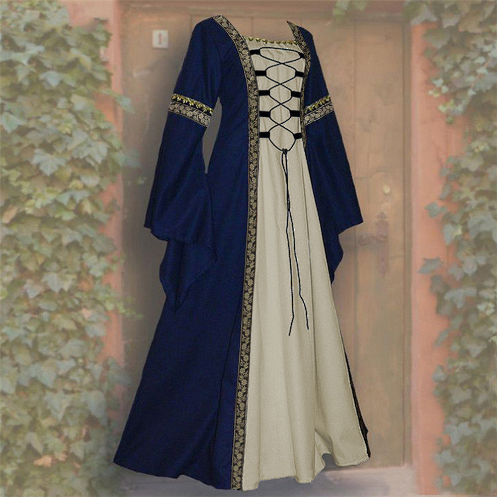 Long Dress With Square Neck And Flared Sleeves