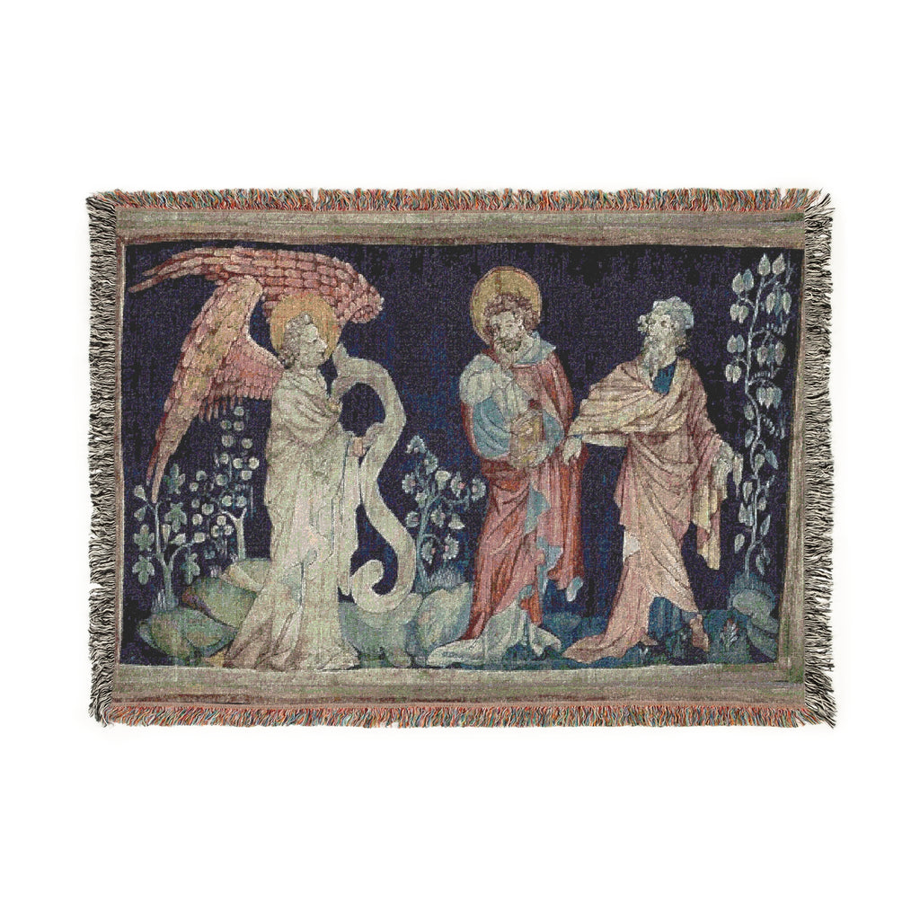 Woven Tapestry Throw Blanket of 'Christ, Adoration by Elder', Christian Apocalypse Art