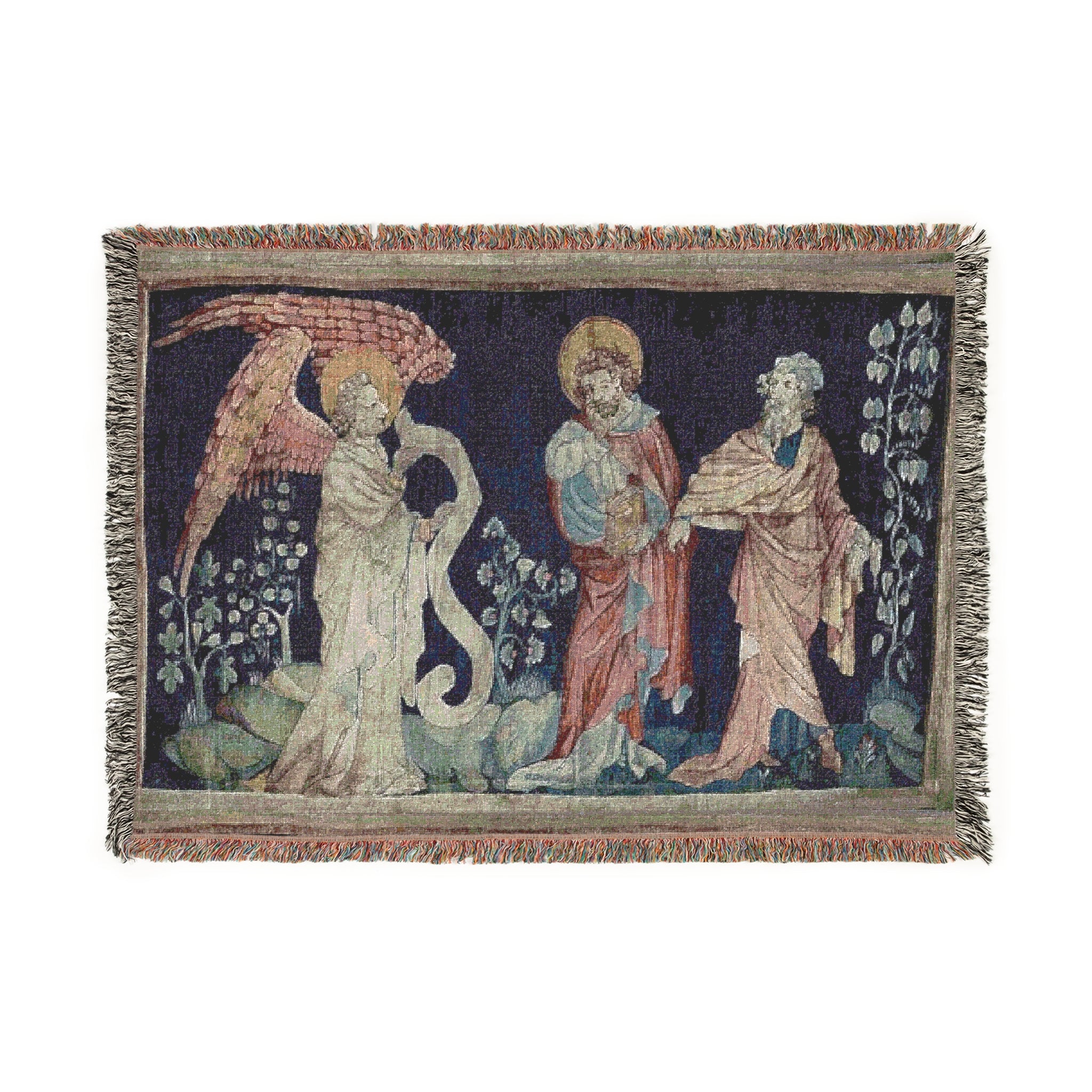 Woven Tapestry Throw Blanket of 'Christ, Adoration by Elder', Christian Apocalypse Art