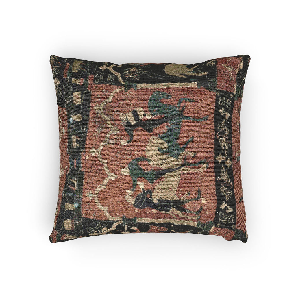 Woven Throw Pillow, "Tristan Journeying to Ireland" Tapestry