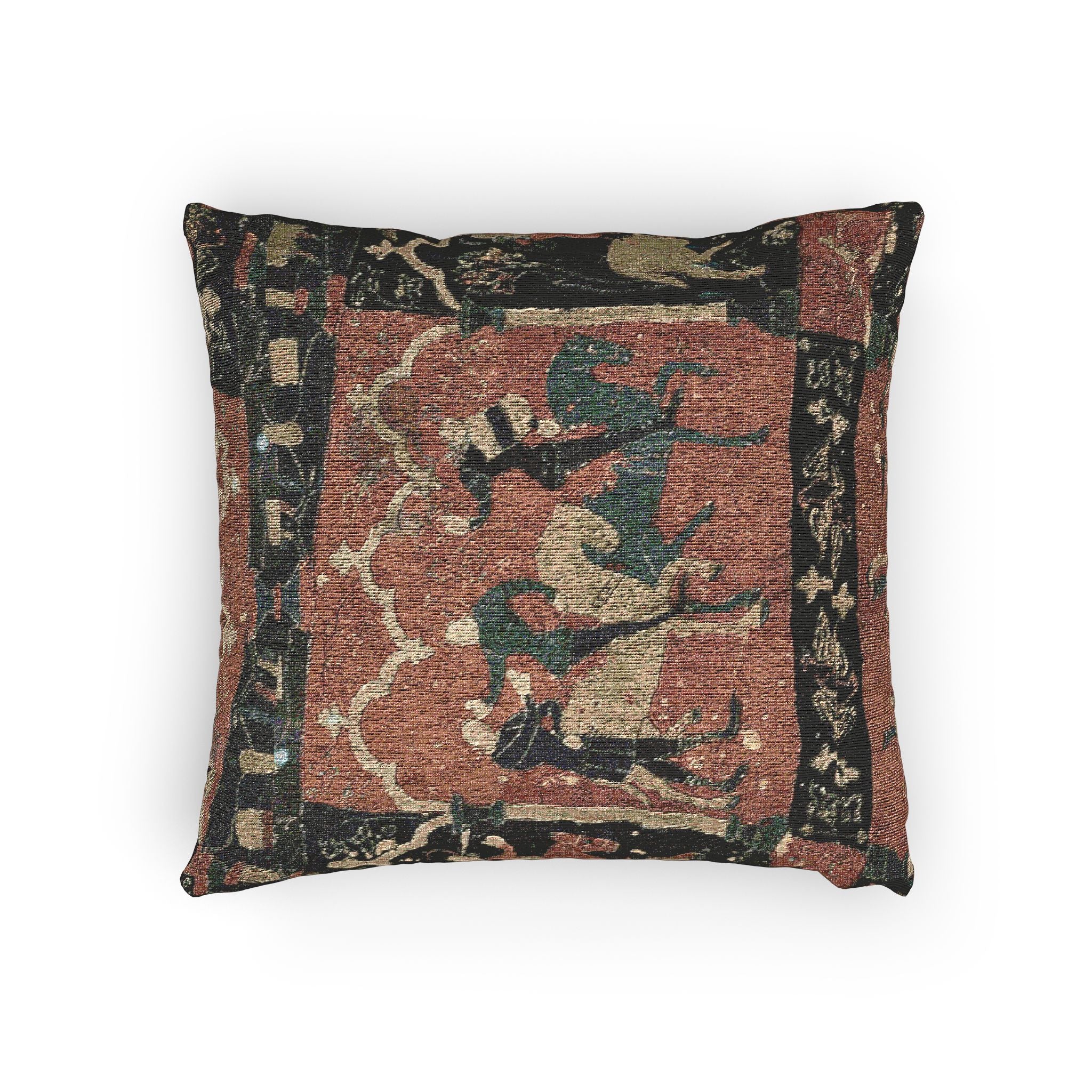 Woven Throw Pillow, "Tristan Journeying to Ireland" Tapestry