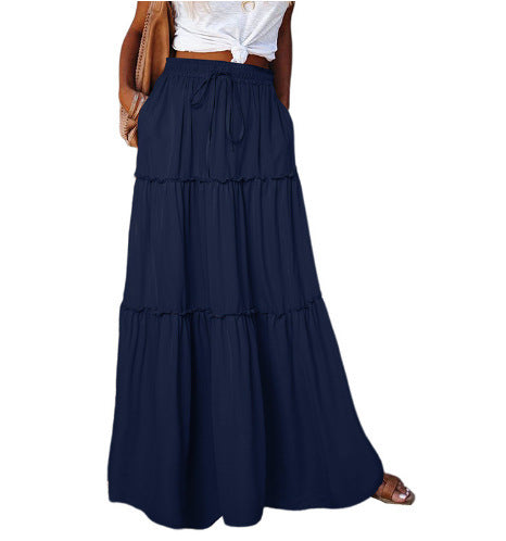 Medieval Layered High Waist Elastic Lace-up Maxi Skirt