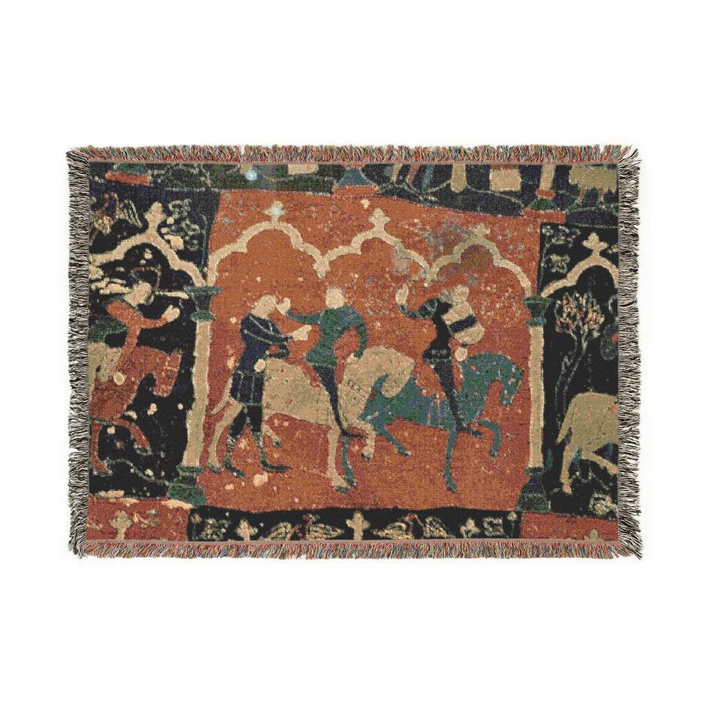 Woven Tapestry Throw Blanket of "Tristan Journeying to Ireland", Gift for Art Lovers, Cozy Home Accent