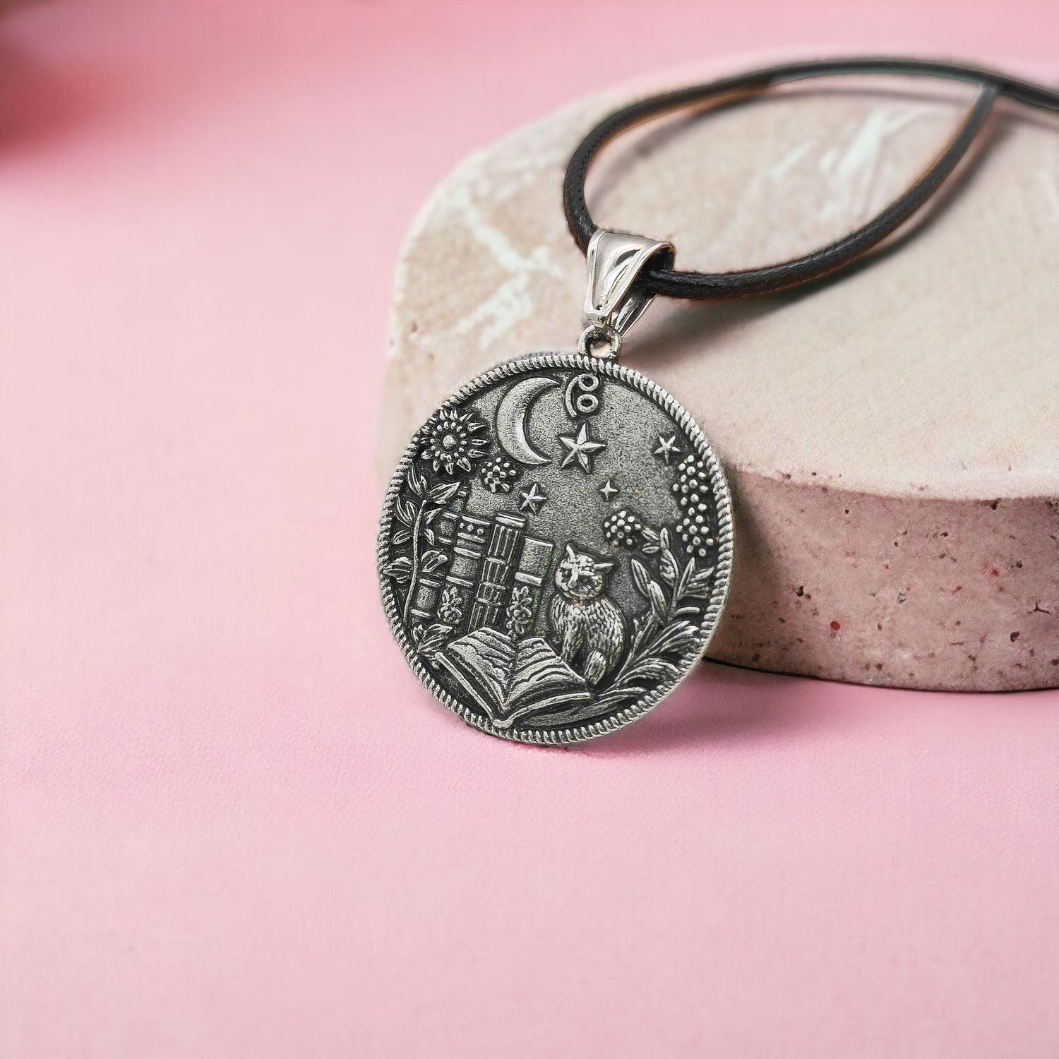 Wizard Cat Reading Witchcraft Pendant Necklace