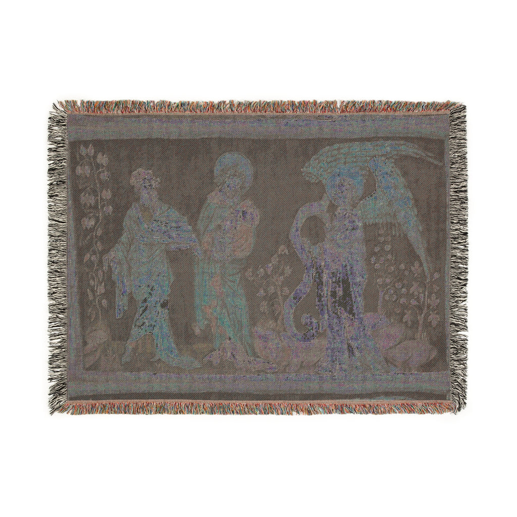 Woven Tapestry Throw Blanket of 'Christ, Adoration by Elder', Christian Apocalypse Art