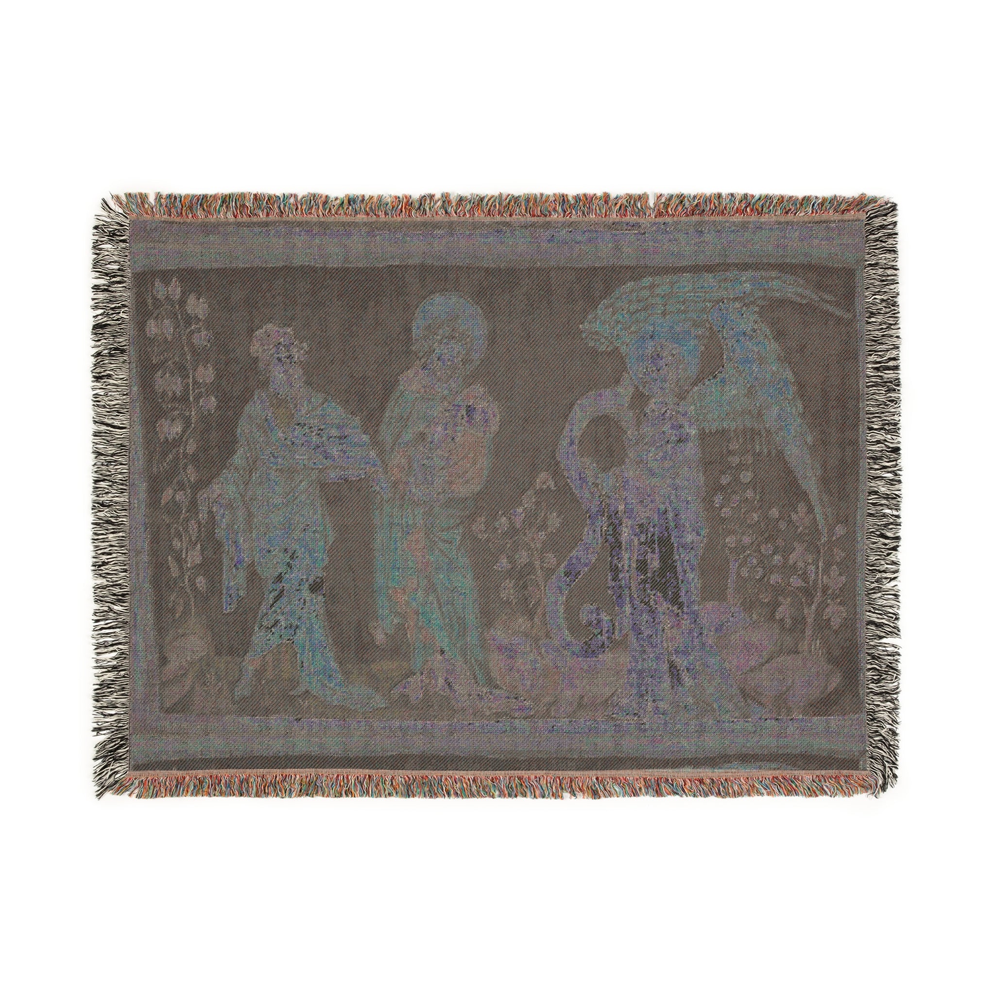 Woven Tapestry Throw Blanket of 'Christ, Adoration by Elder', Christian Apocalypse Art