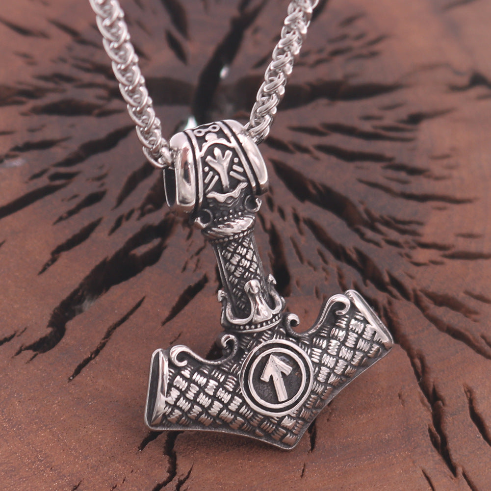 Viking Crown Titanium Steel Pendant Aoding Luen Rune Necklace For Men