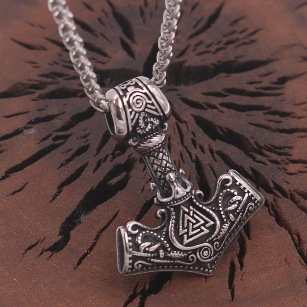 Viking Crown Titanium Steel Pendant Aoding Luen Rune Necklace For Men