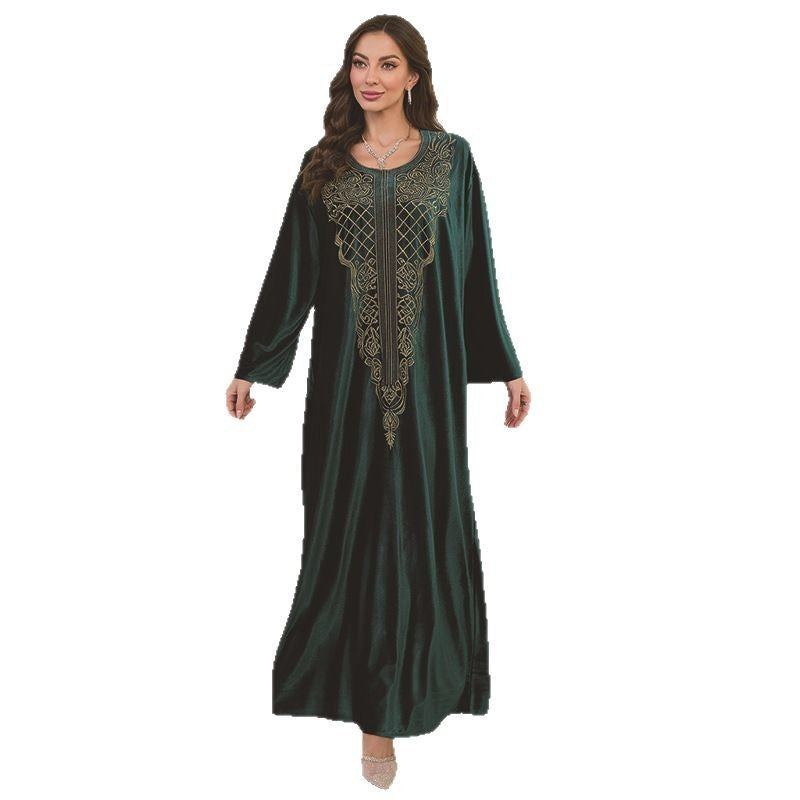 Embroidered Velvet Loose Plus Size Robe Vacation Beach Coat Dress Outerwear Cover-up