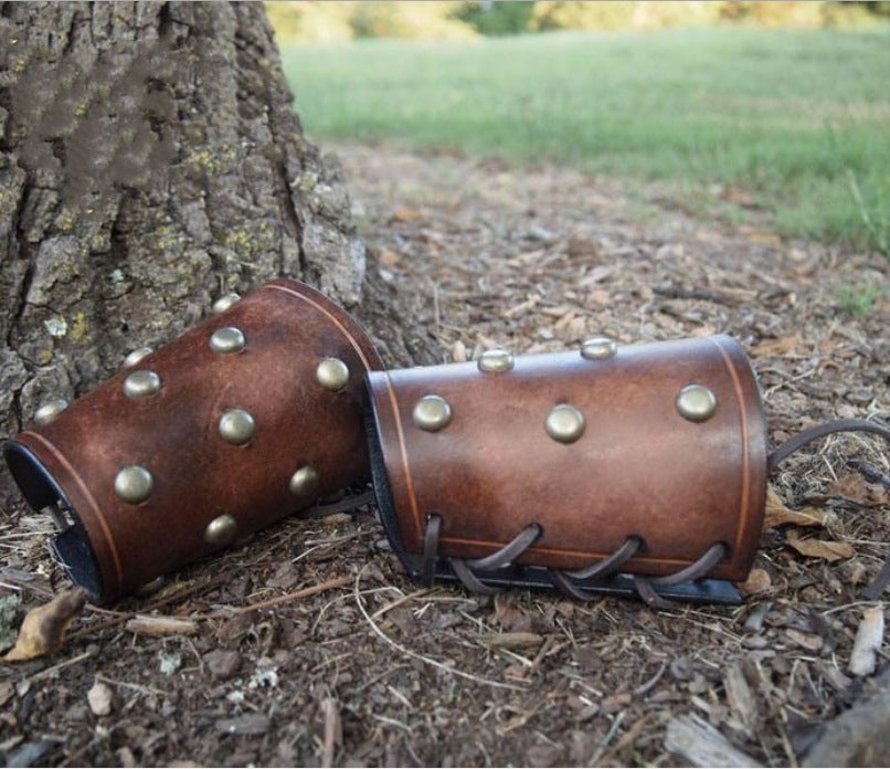 European Medieval Warrior PU Leather Rivet Wrist Brace
