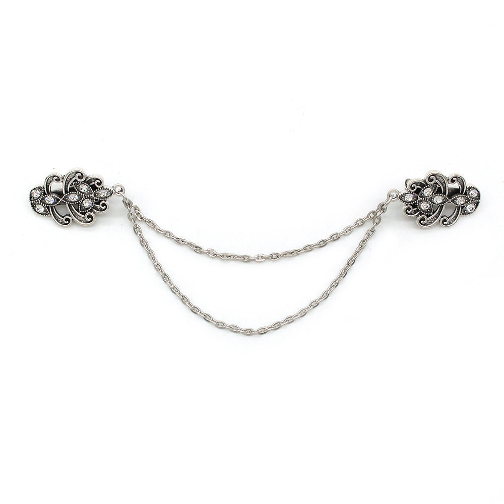 Vintage Fur Collar Clip Tassel Chain Suit Brooch