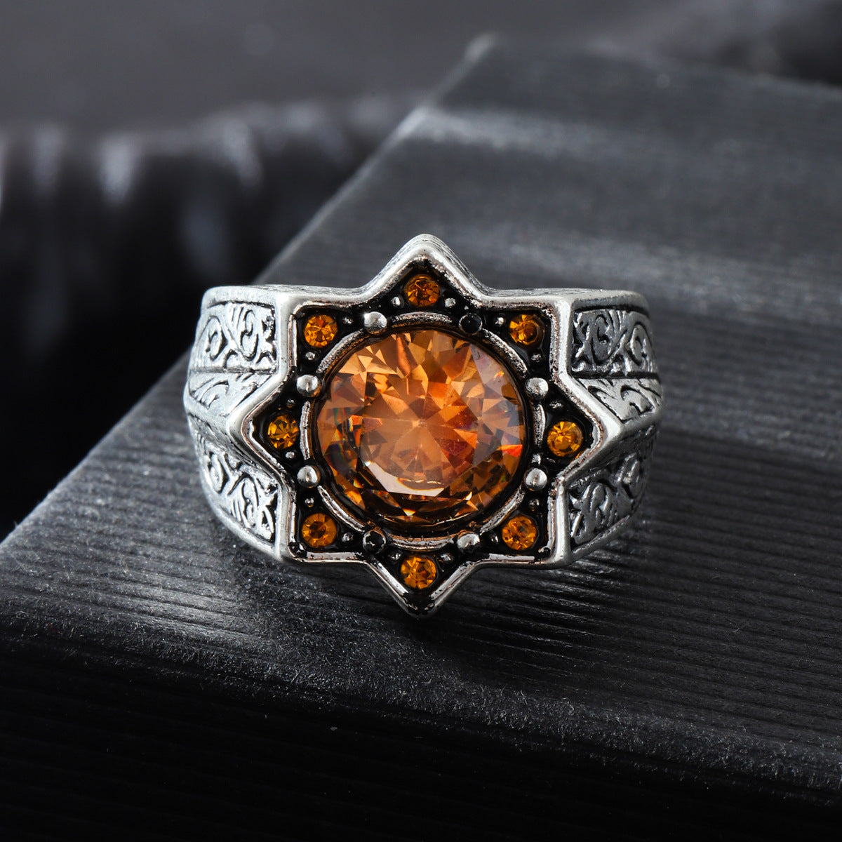 Fashion Personality Retro Crystal Men's Sun Ring