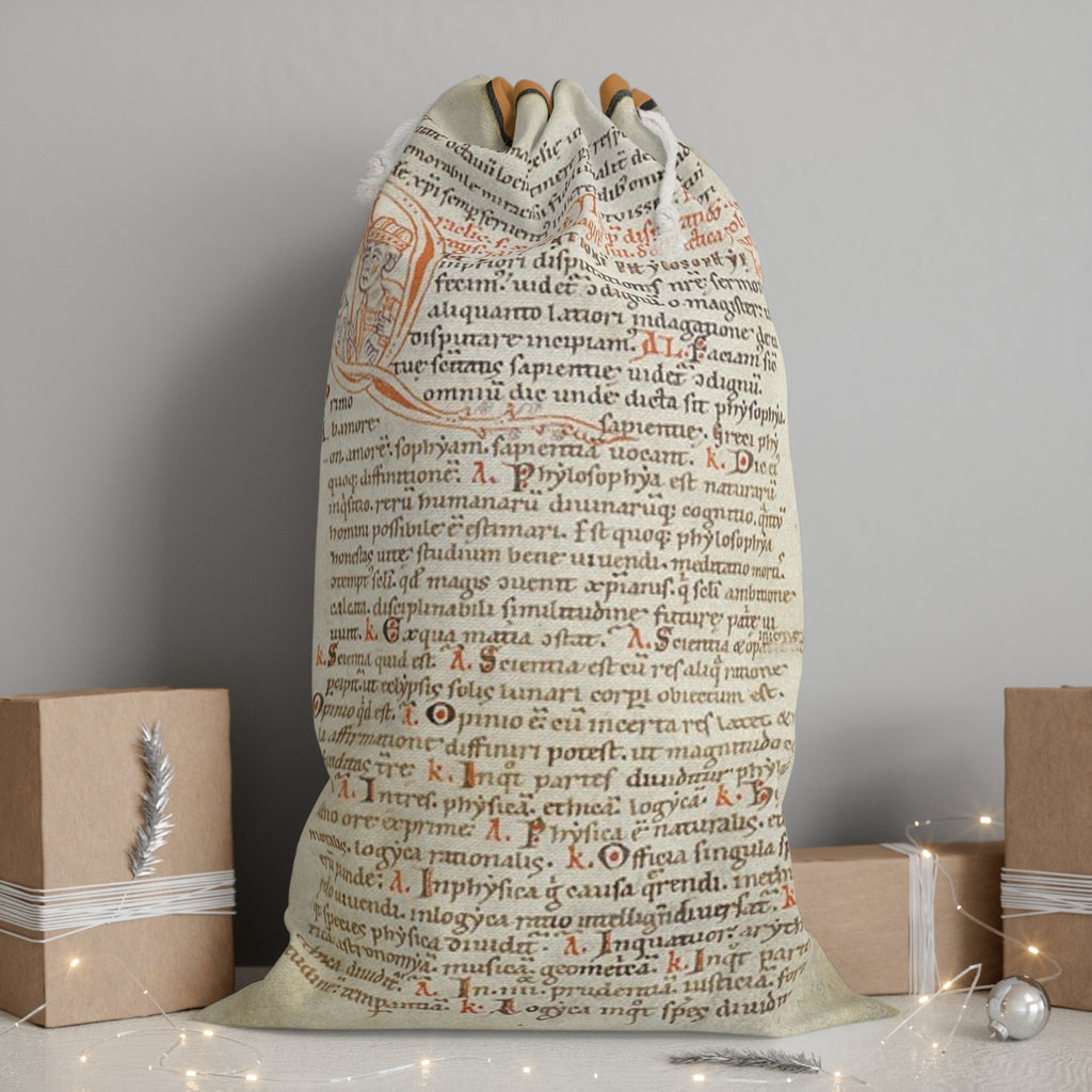 Medieval Manuscript Drawstring Sack with a page from the "Alcuin Dialectic"