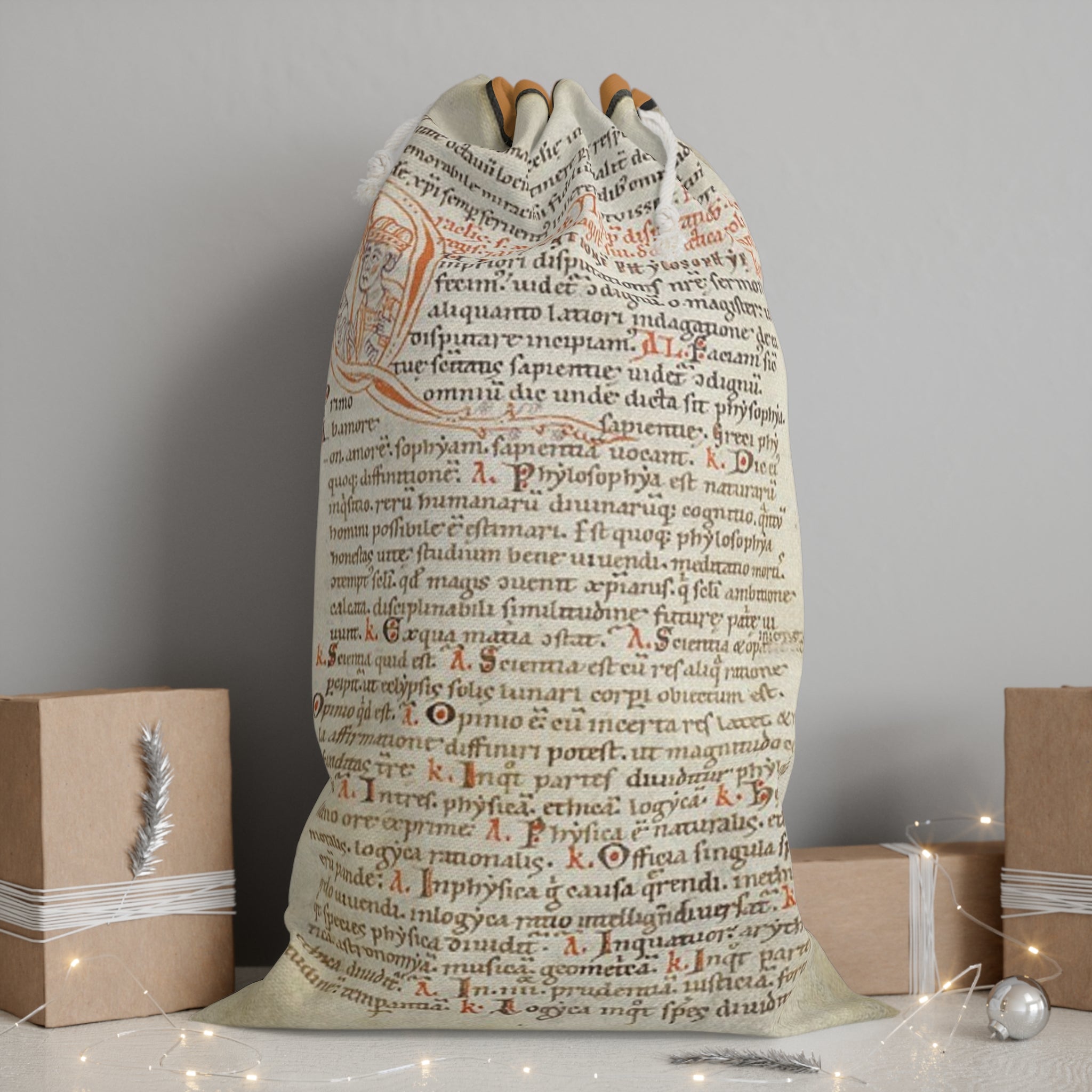 Medieval Manuscript Drawstring Sack with a page from the "Alcuin Dialectic"