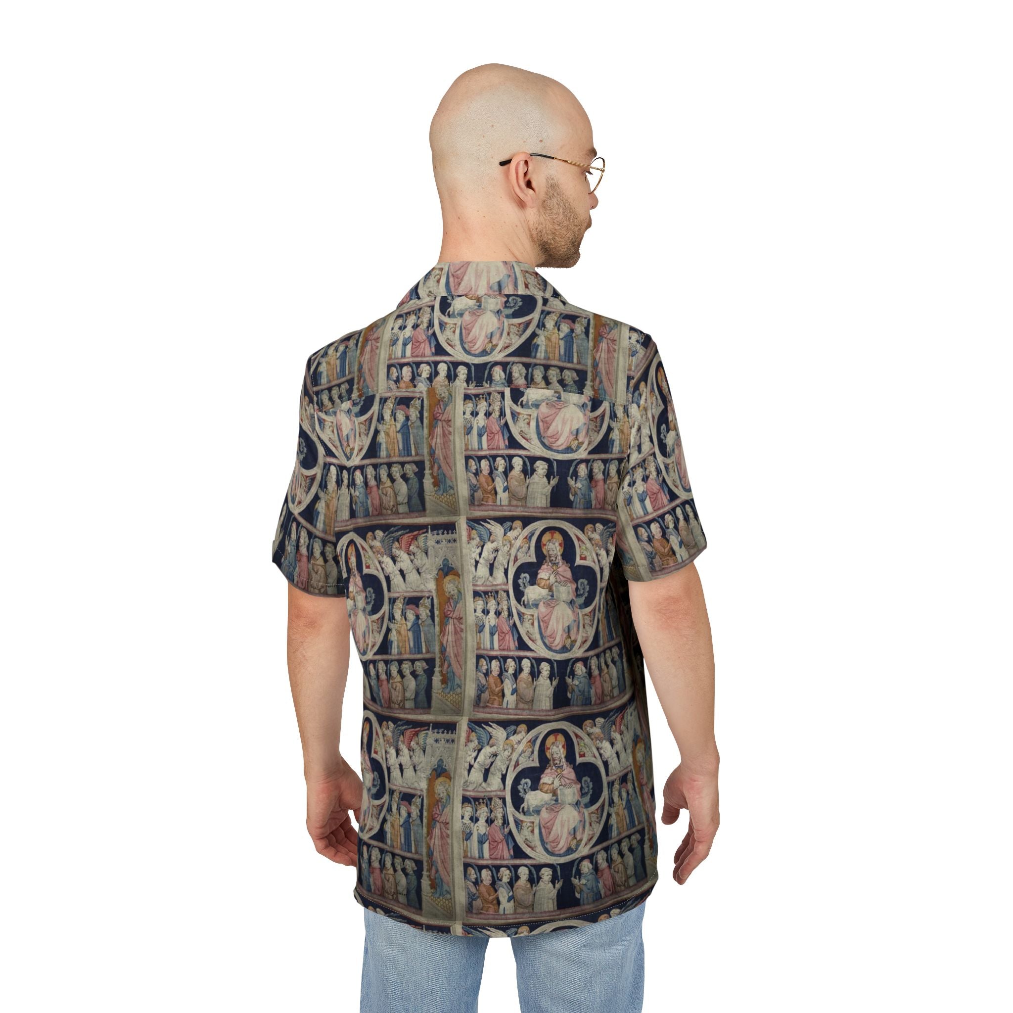 Hawaiian Button-Down Shirt with 'Adoration of the Christ'
