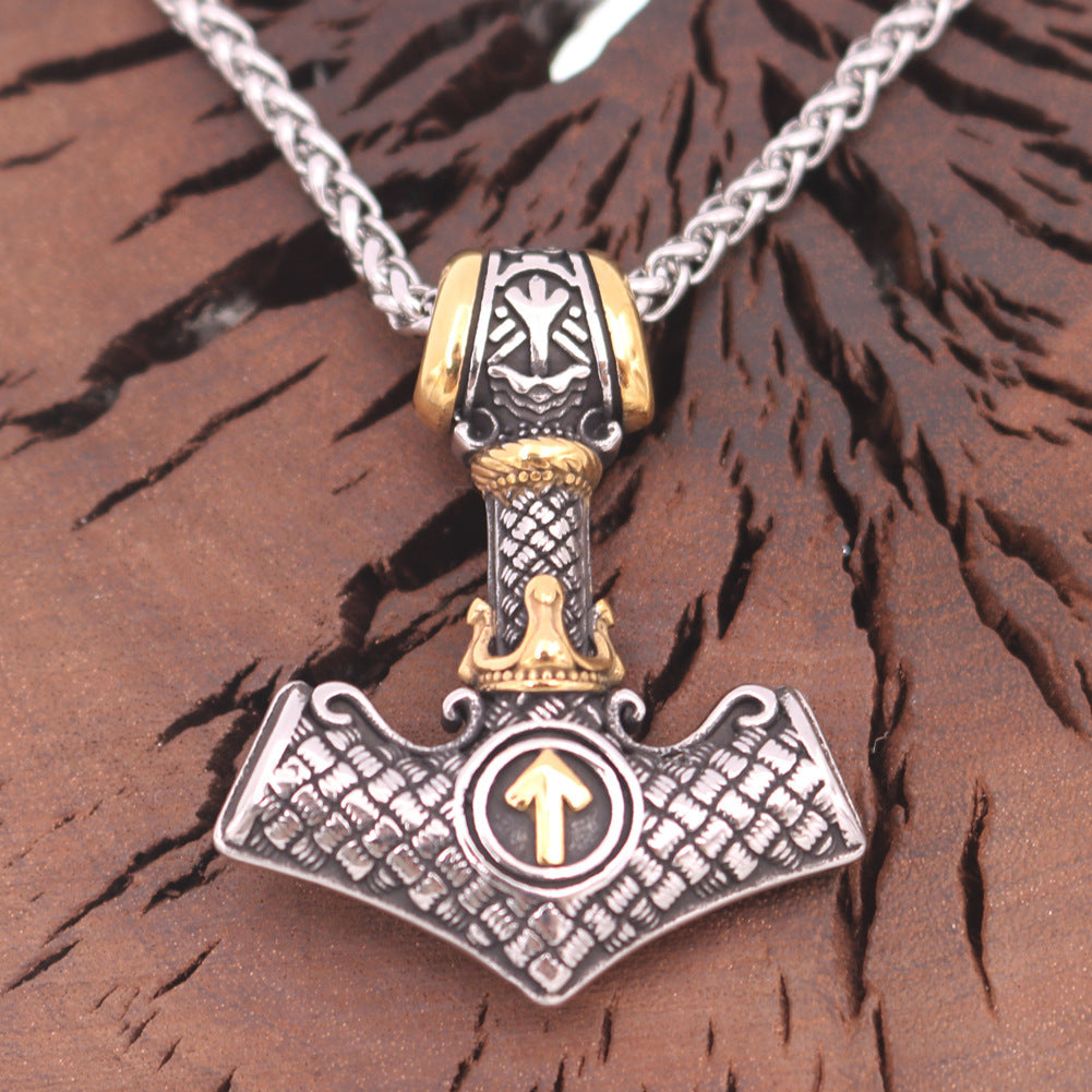 Viking Crown Titanium Steel Pendant Aoding Luen Rune Necklace For Men