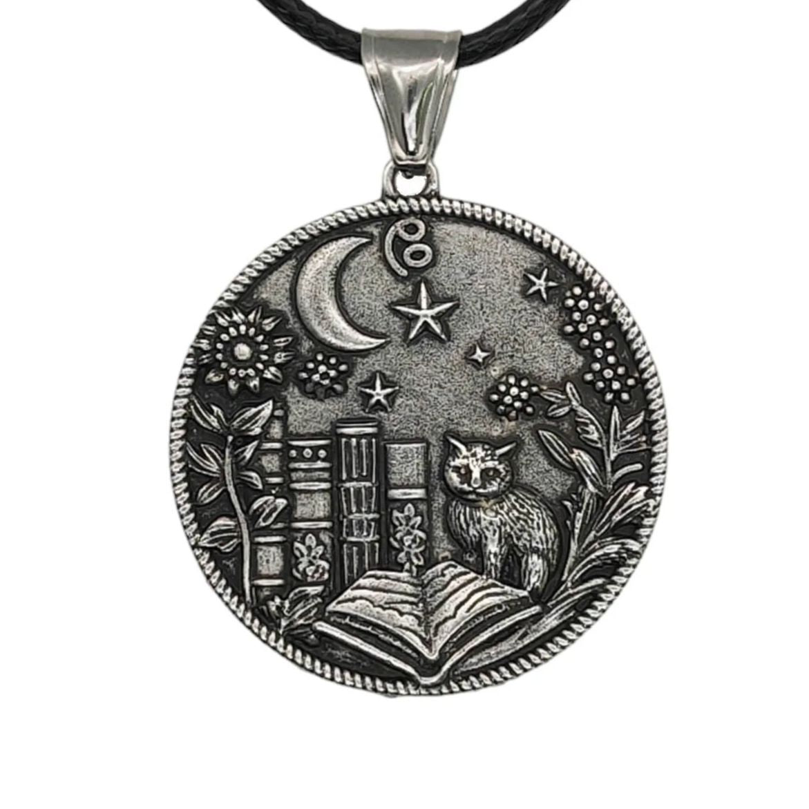 Wizard Cat Reading Witchcraft Pendant Necklace