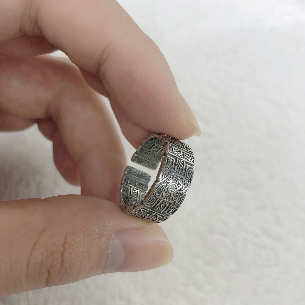 Antique Retro Tangcao Pattern Ring Female Woven Trendy Men