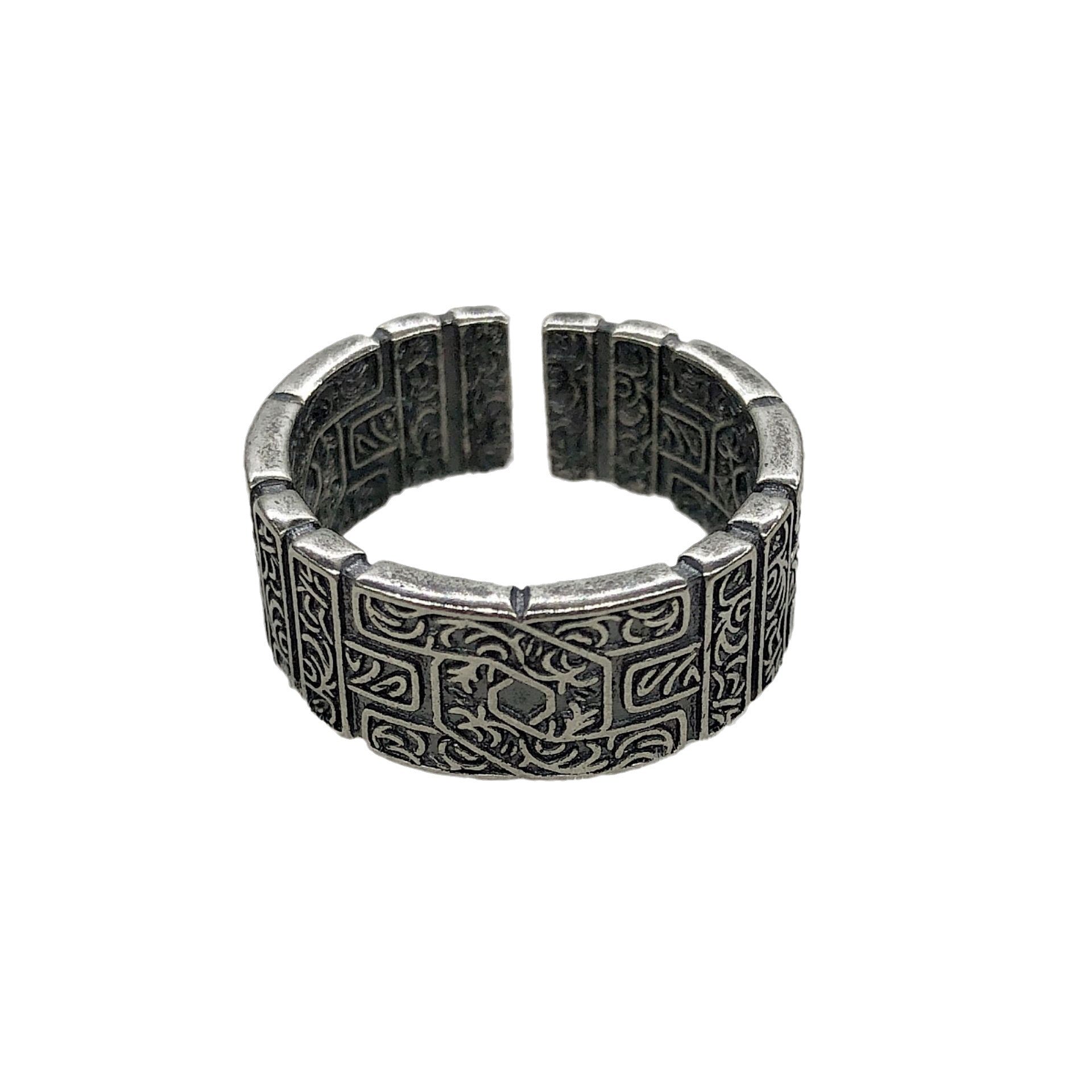 Antique Retro Tangcao Pattern Ring Female Woven Trendy Men