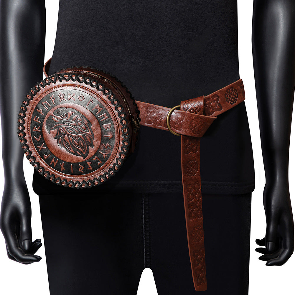 Viking Belt Woven Coin Purse Knight Retro Embossing Waist Bag